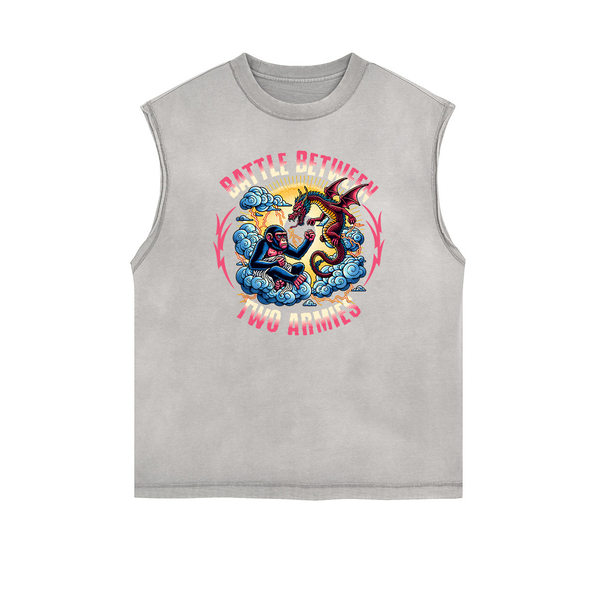 Camiseta sin mangas con gráficos de estilo asiático con bordes deshilachados