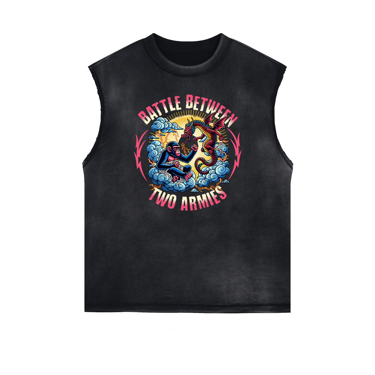 Camiseta sin mangas con estampado asiático desgastado