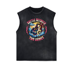 Camiseta sin mangas con estampado asiático desgastado