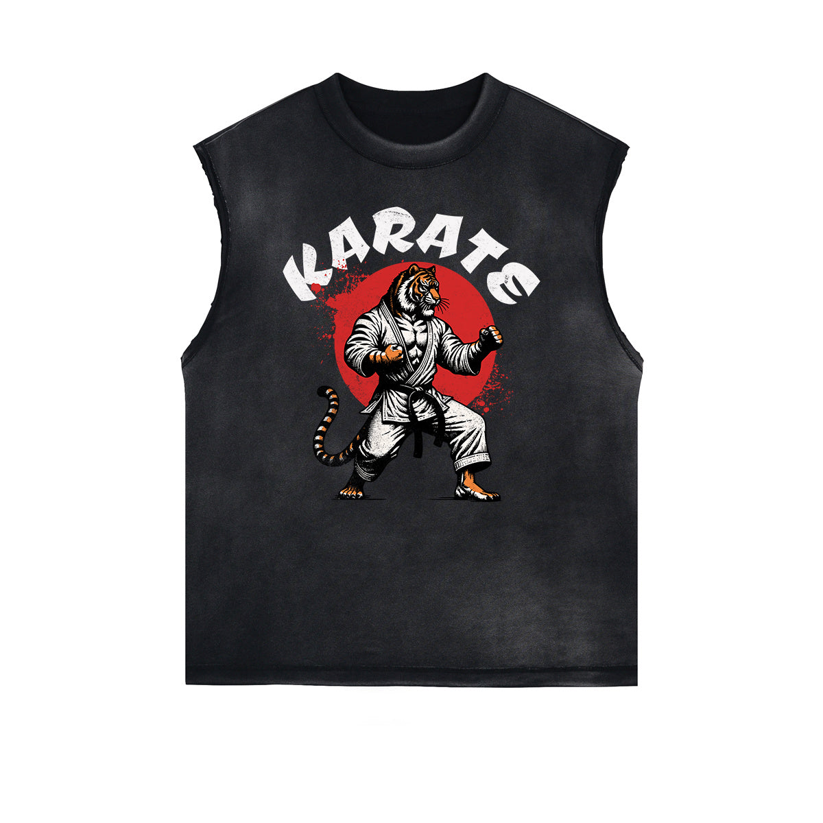 Camiseta sin mangas con estampado asiático desgastado