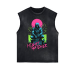 Camiseta sin mangas con estampado asiático desgastado