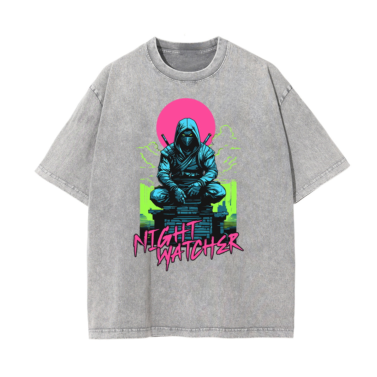 Stone Wash Asian Style Pattern T Shirt