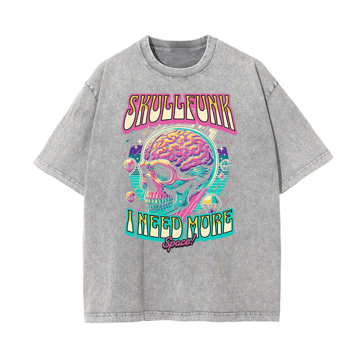 Camiseta con estampado de calavera lavada a la piedra