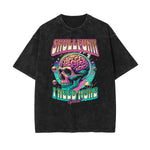 Camiseta de algodón con estampado de calavera lavada