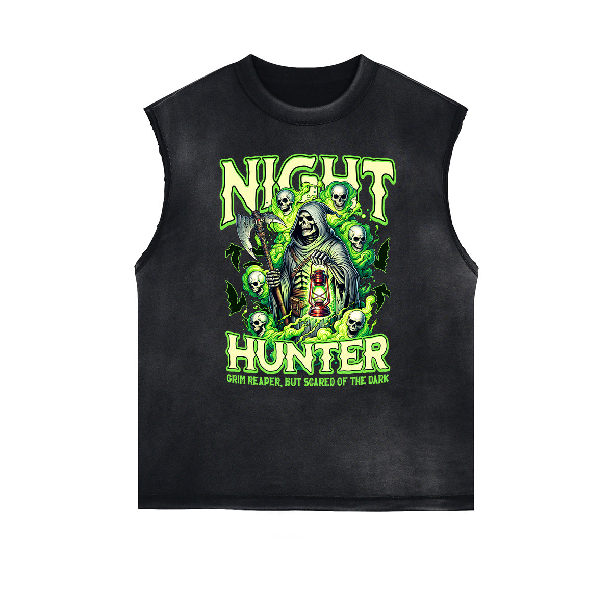 Camiseta sin mangas con gráfico de calavera y bordes deshilachados