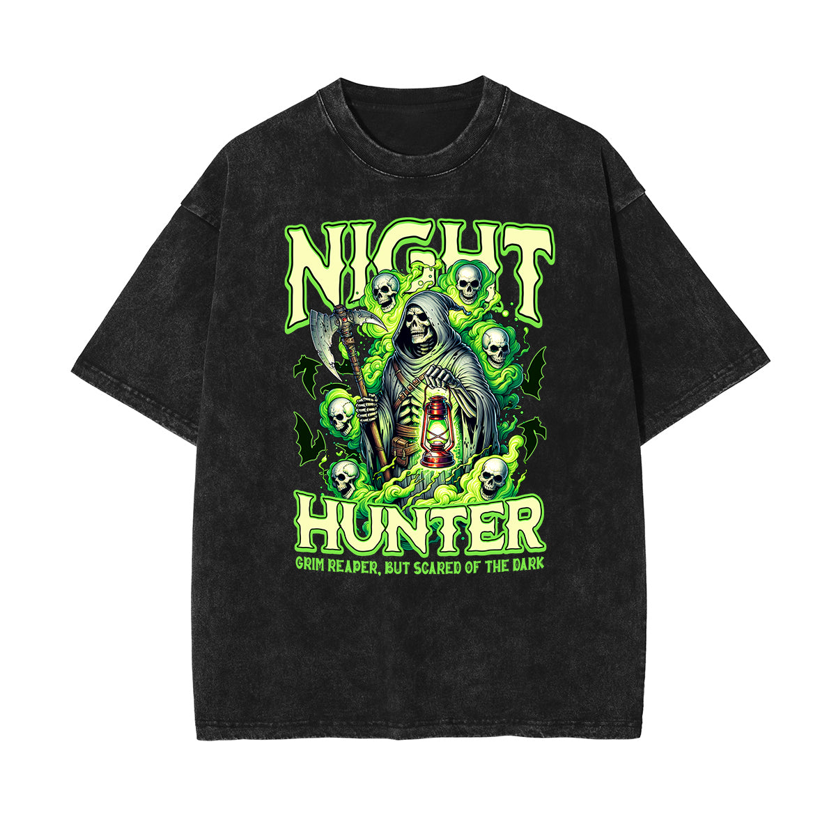 Camiseta de algodón con estampado de calavera lavada