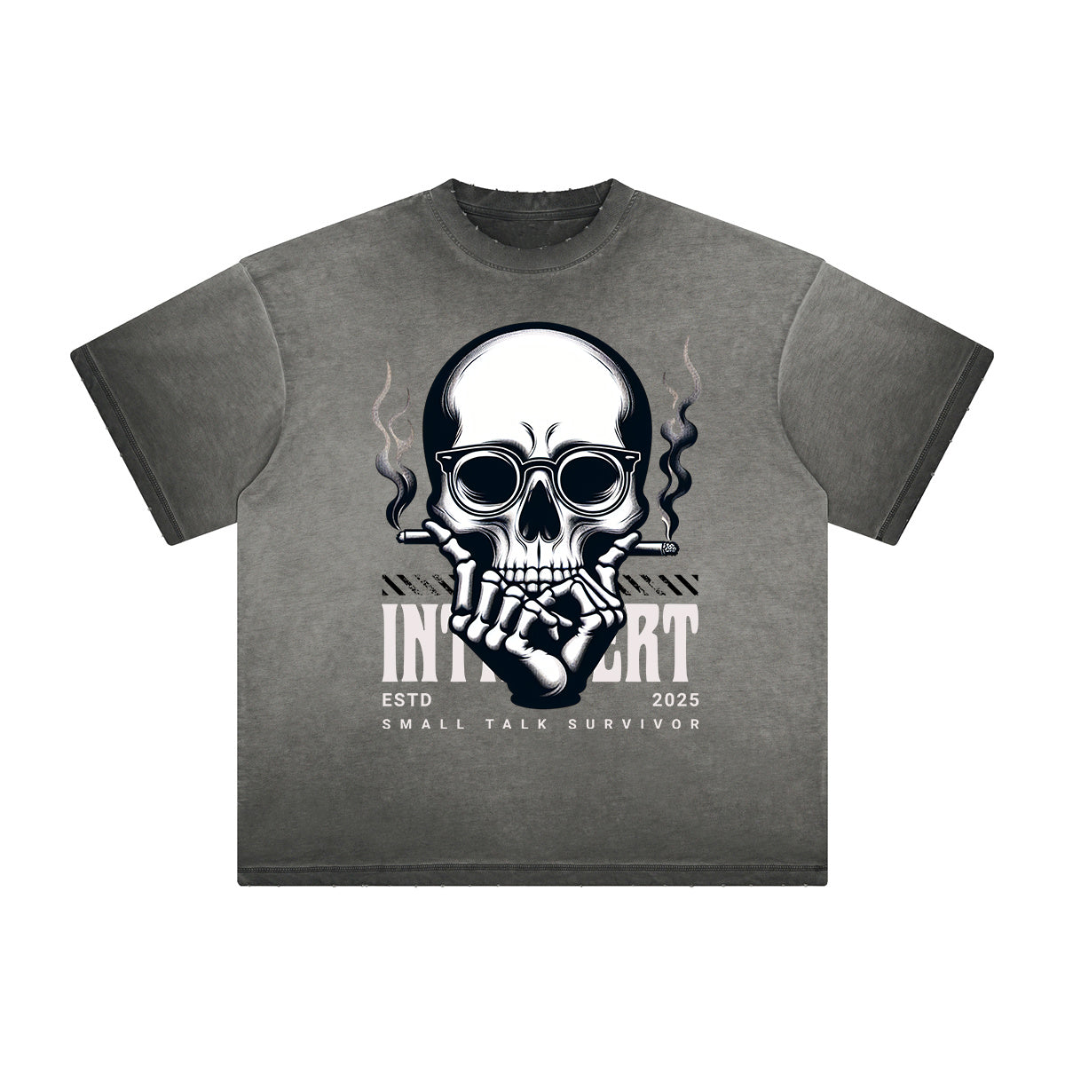 Vintage Frayed Skull Pattern Tee