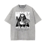 Camiseta con estampado de calavera lavada a la piedra