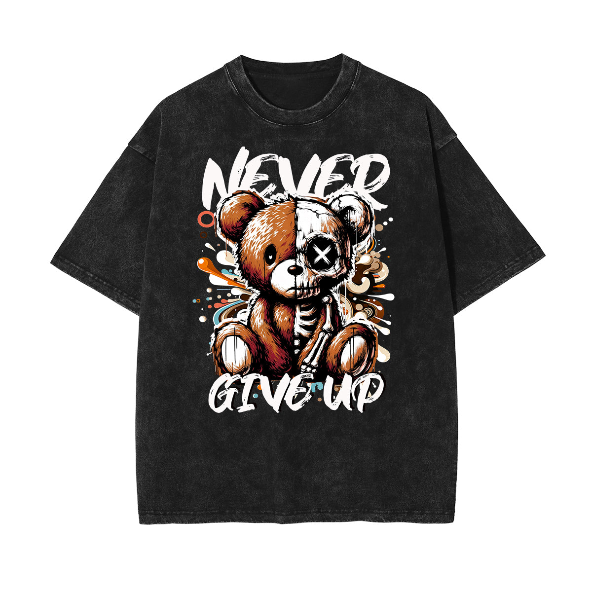 Camiseta de algodón con estampado de calavera lavada