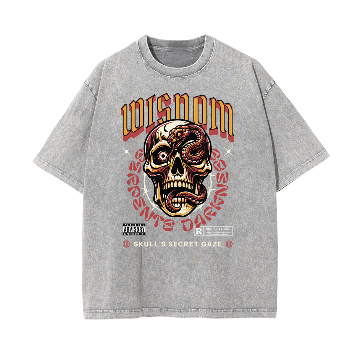 Camiseta con estampado de calavera lavada a la piedra