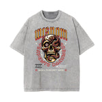 Camiseta con estampado de calavera lavada a la piedra