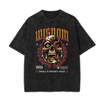 Camiseta de algodón con estampado de calavera lavada