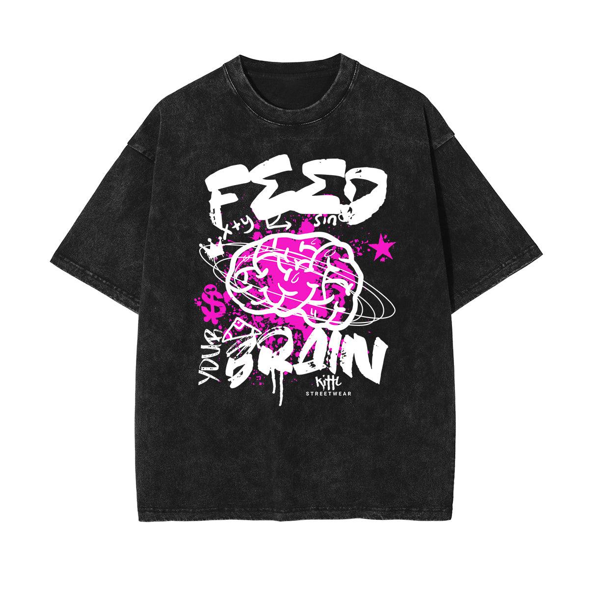 Camiseta de algodón con estampado gráfico de tinta lavada y salpicada