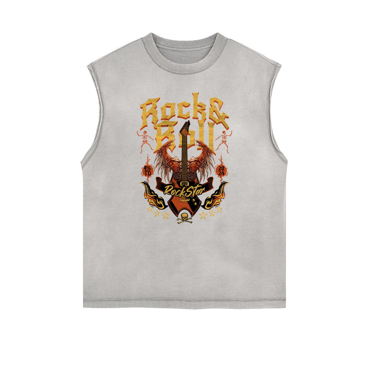 Camiseta sin mangas con estampado desgastado estilo rockero