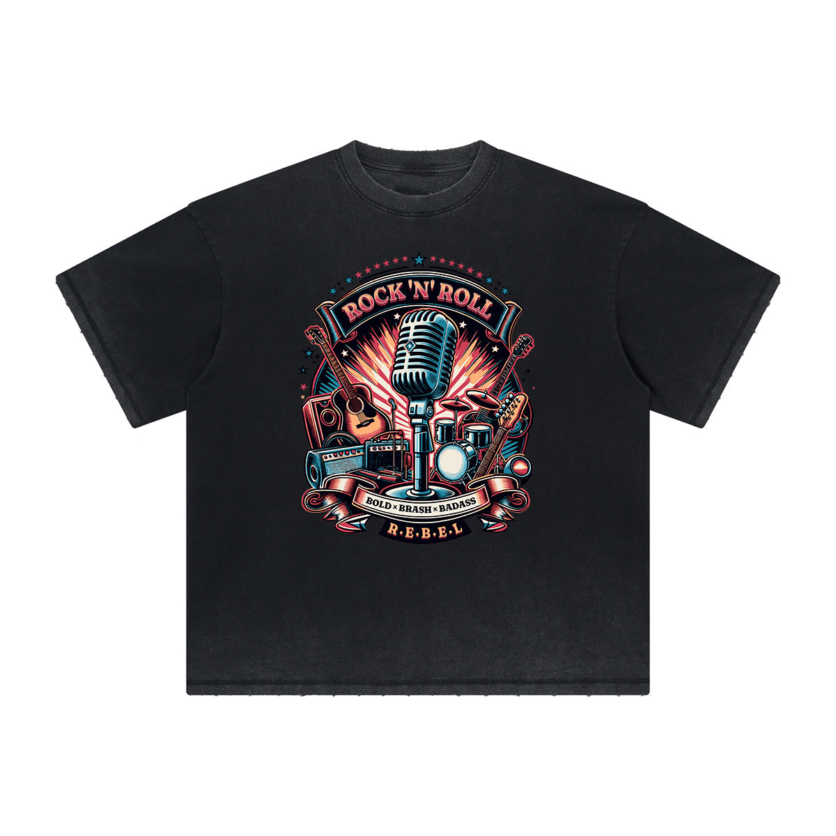 Thick Faded Rock Style Graphic T Shirt