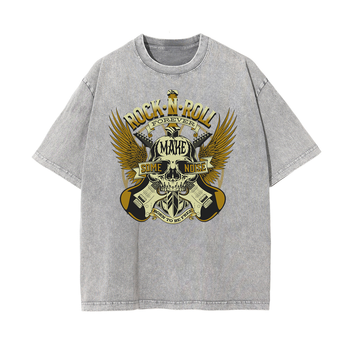 Camiseta de algodón con estampado gráfico estilo rock lavado