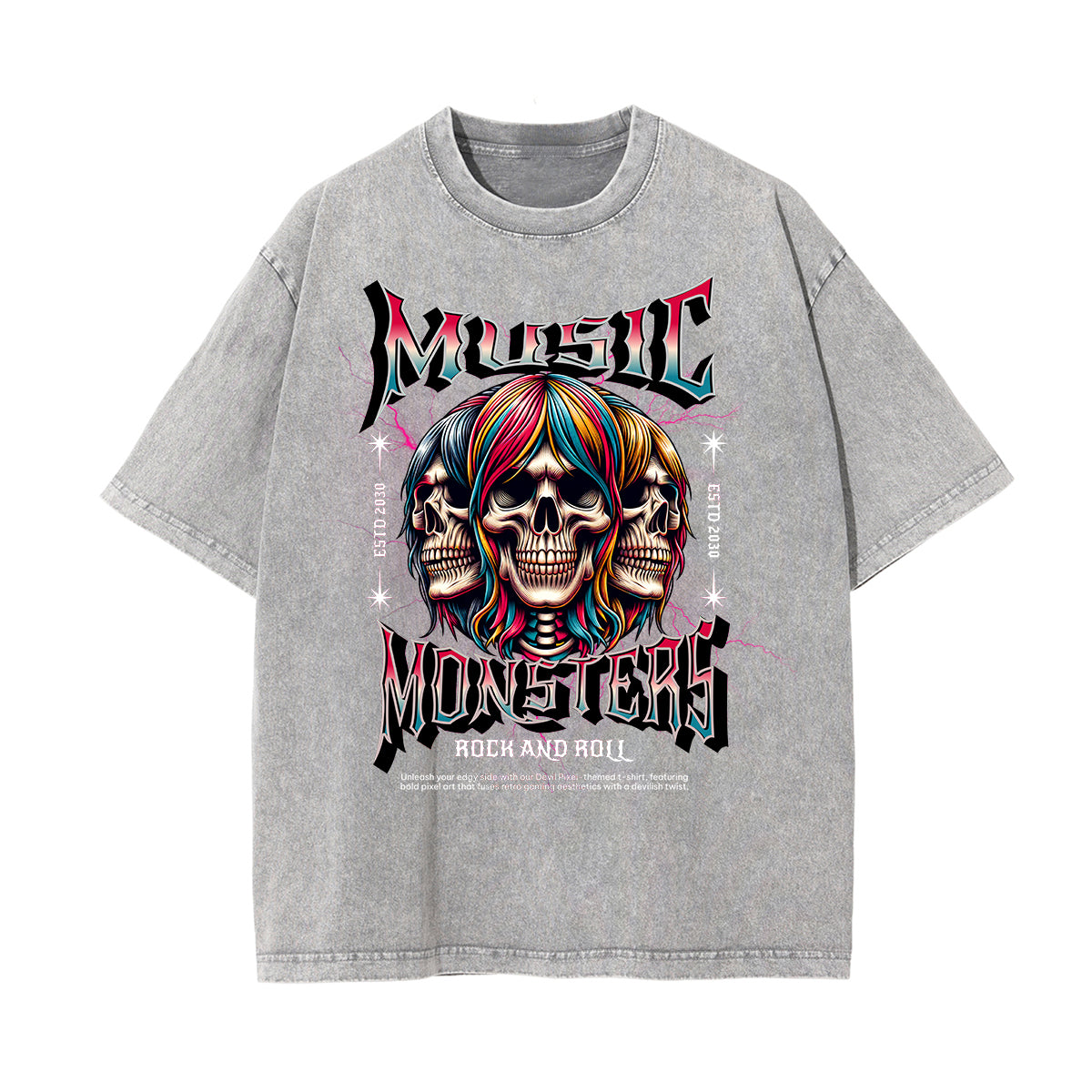 Camiseta de algodón con estampado gráfico estilo rock lavado