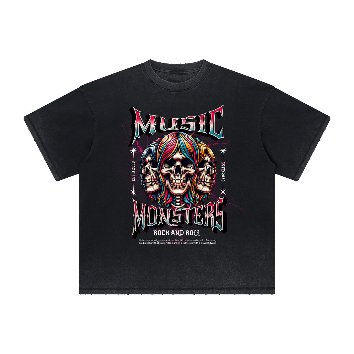 Thick Faded Rock Style Graphic T Shirt