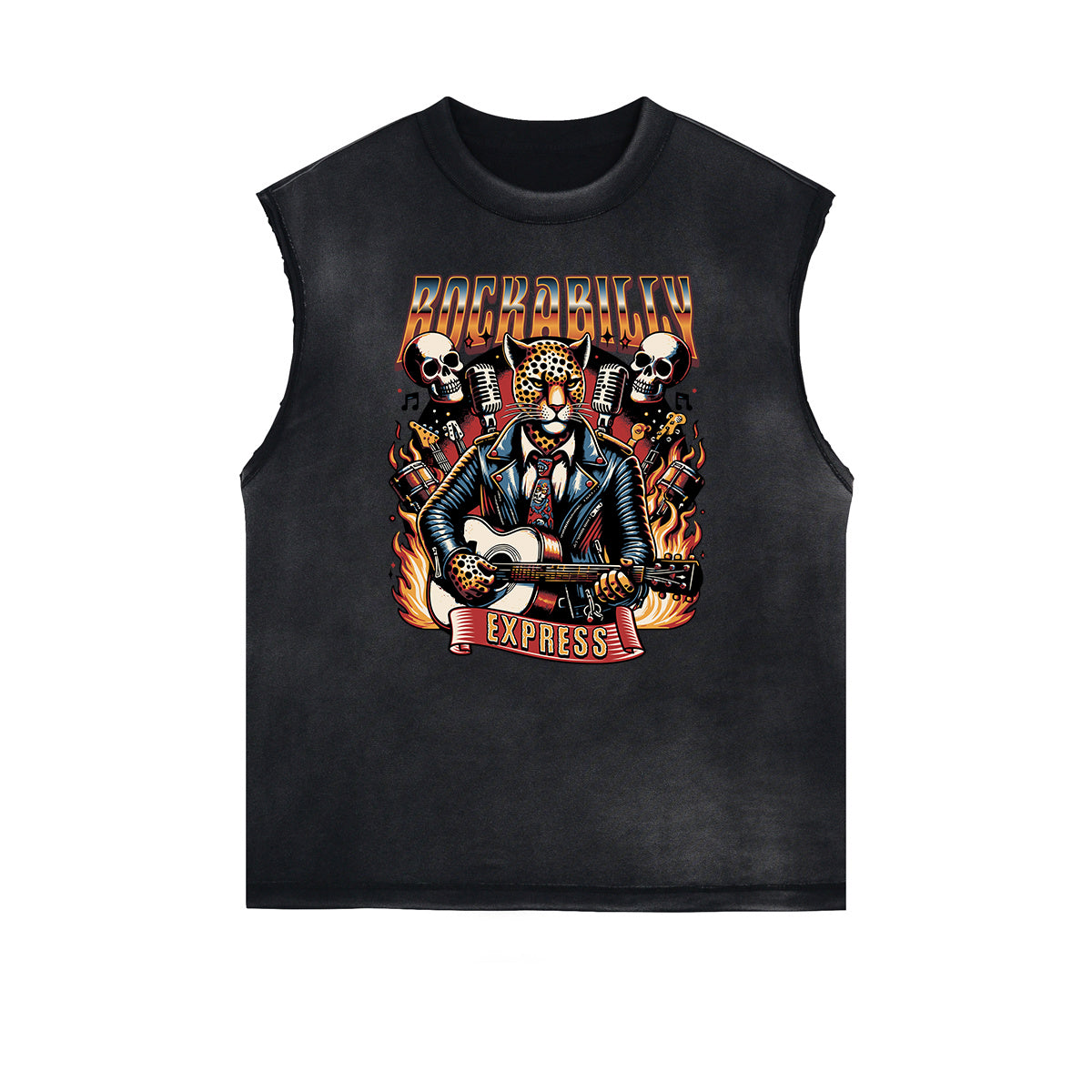 Camiseta sin mangas con gráficos de estilo rockero con bordes deshilachados