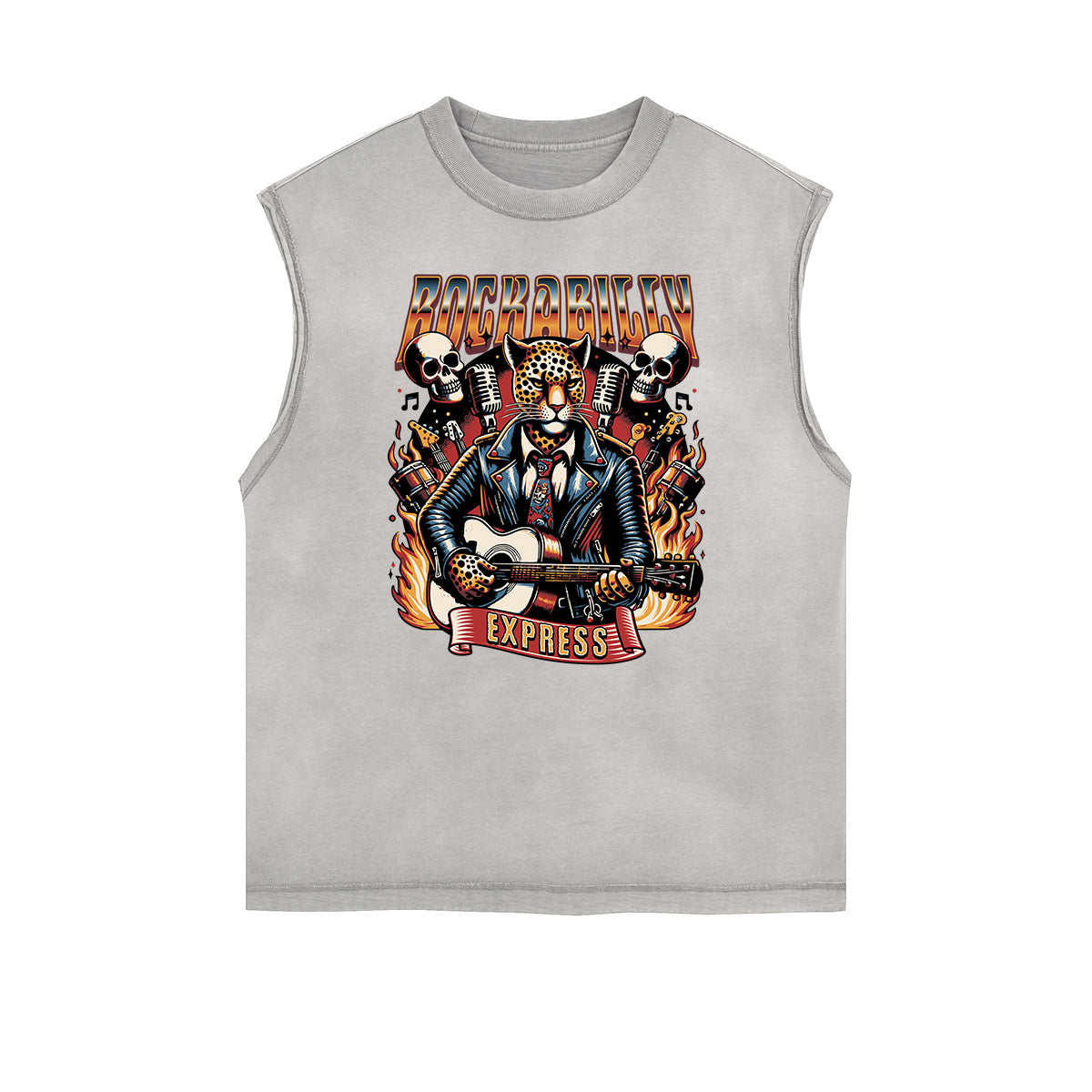 Camiseta sin mangas con estampado desgastado estilo rockero