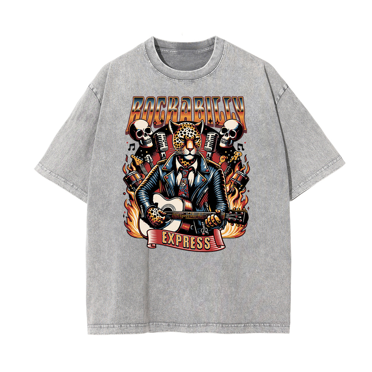 Camiseta de algodón con estampado gráfico estilo rock lavado