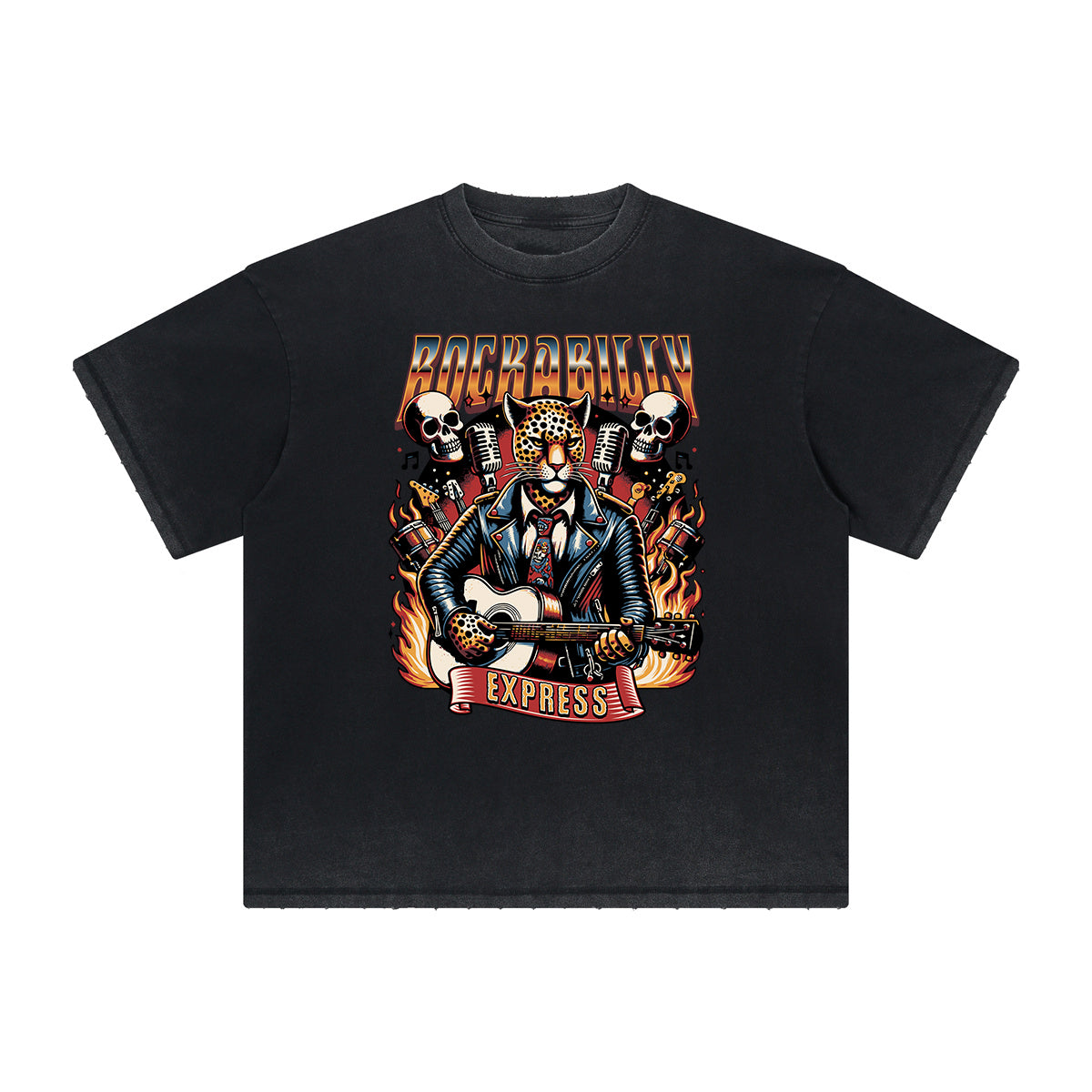 Thick Faded Rock Style Graphic T Shirt