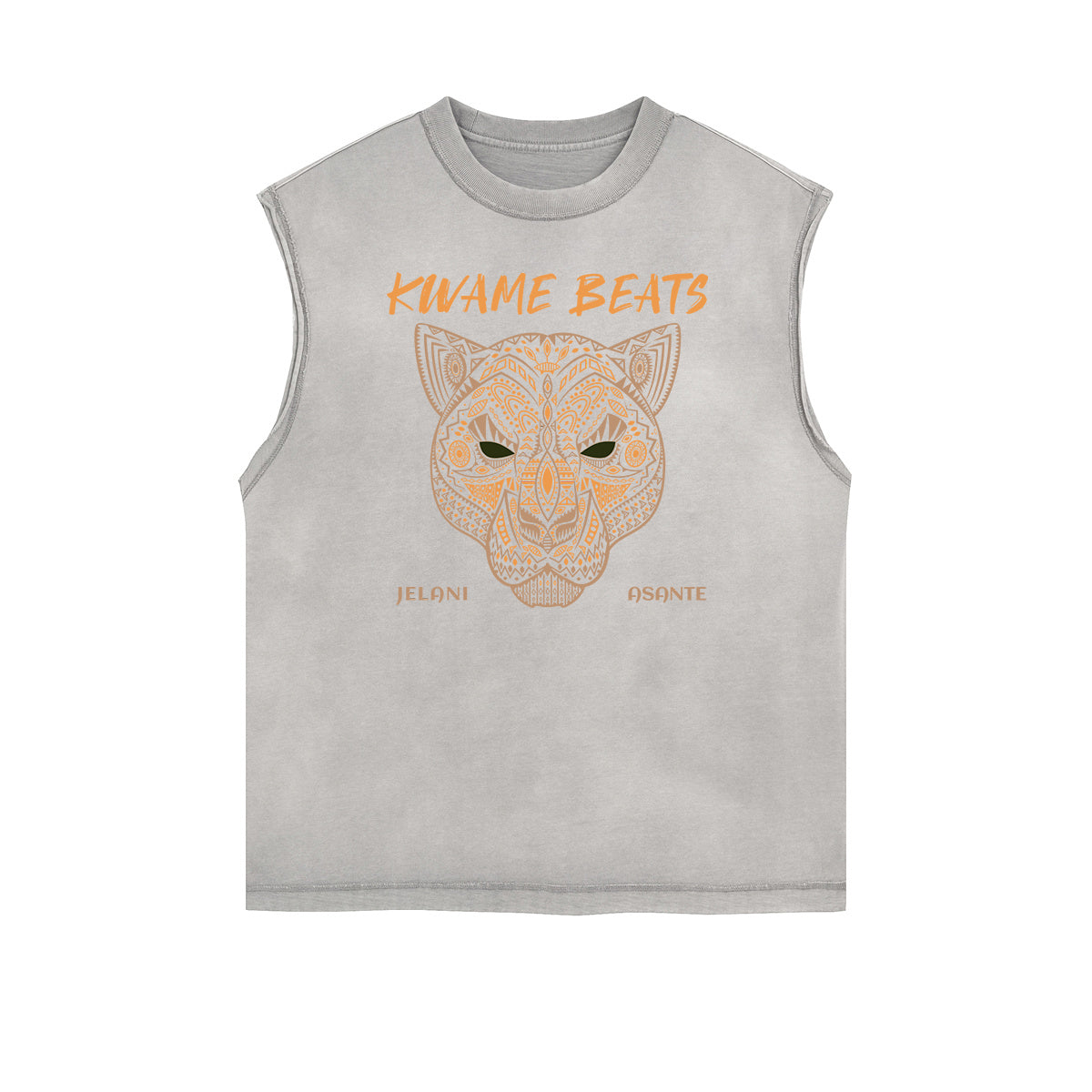 Camiseta sin mangas con tótem africano y bordes deshilachados