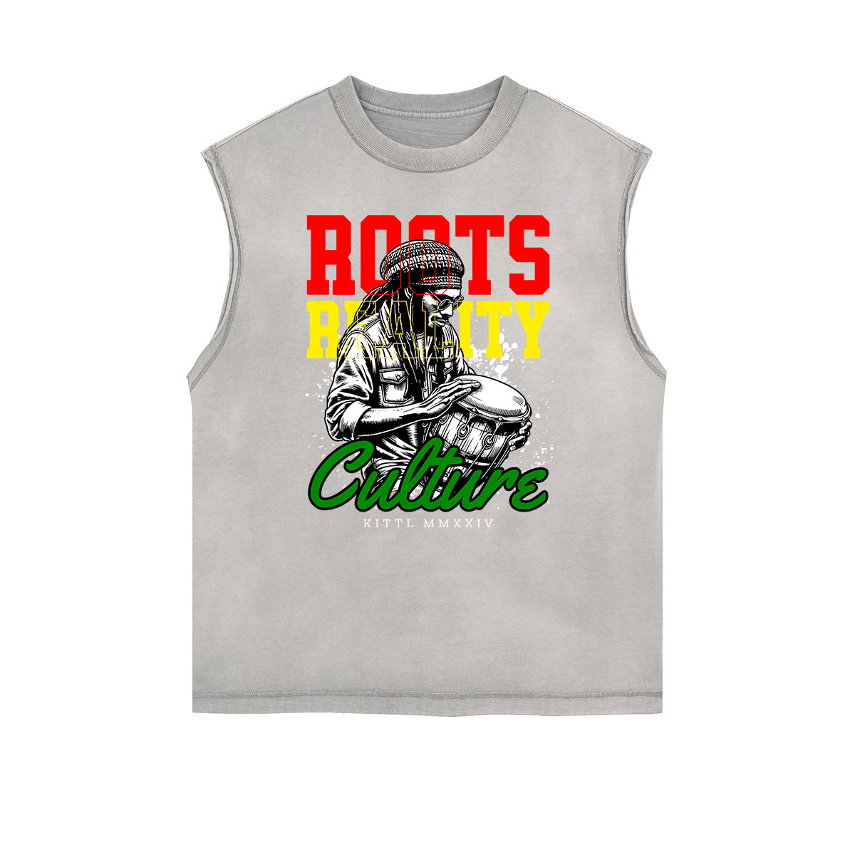 Camiseta sin mangas con tótem africano y bordes deshilachados