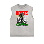 Camiseta sin mangas con tótem africano y bordes deshilachados