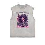 Camiseta sin mangas con tótem africano y bordes deshilachados