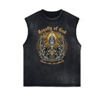 Distressed Sleeveless Gods & Faith Pattern Tee