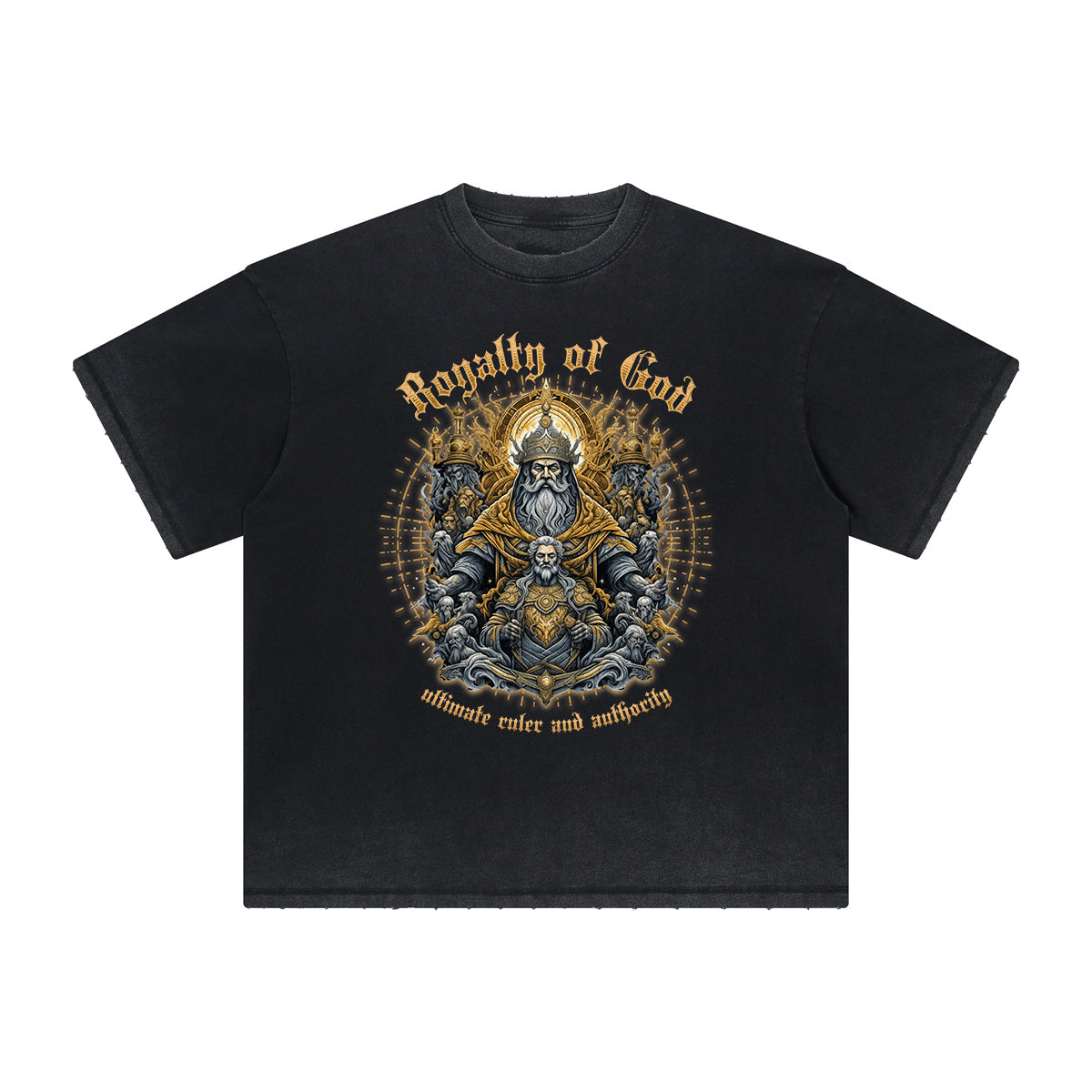 Camiseta vintage con estampado de dioses y fe deshilachados