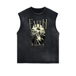 Distressed Sleeveless Gods & Faith Pattern Tee