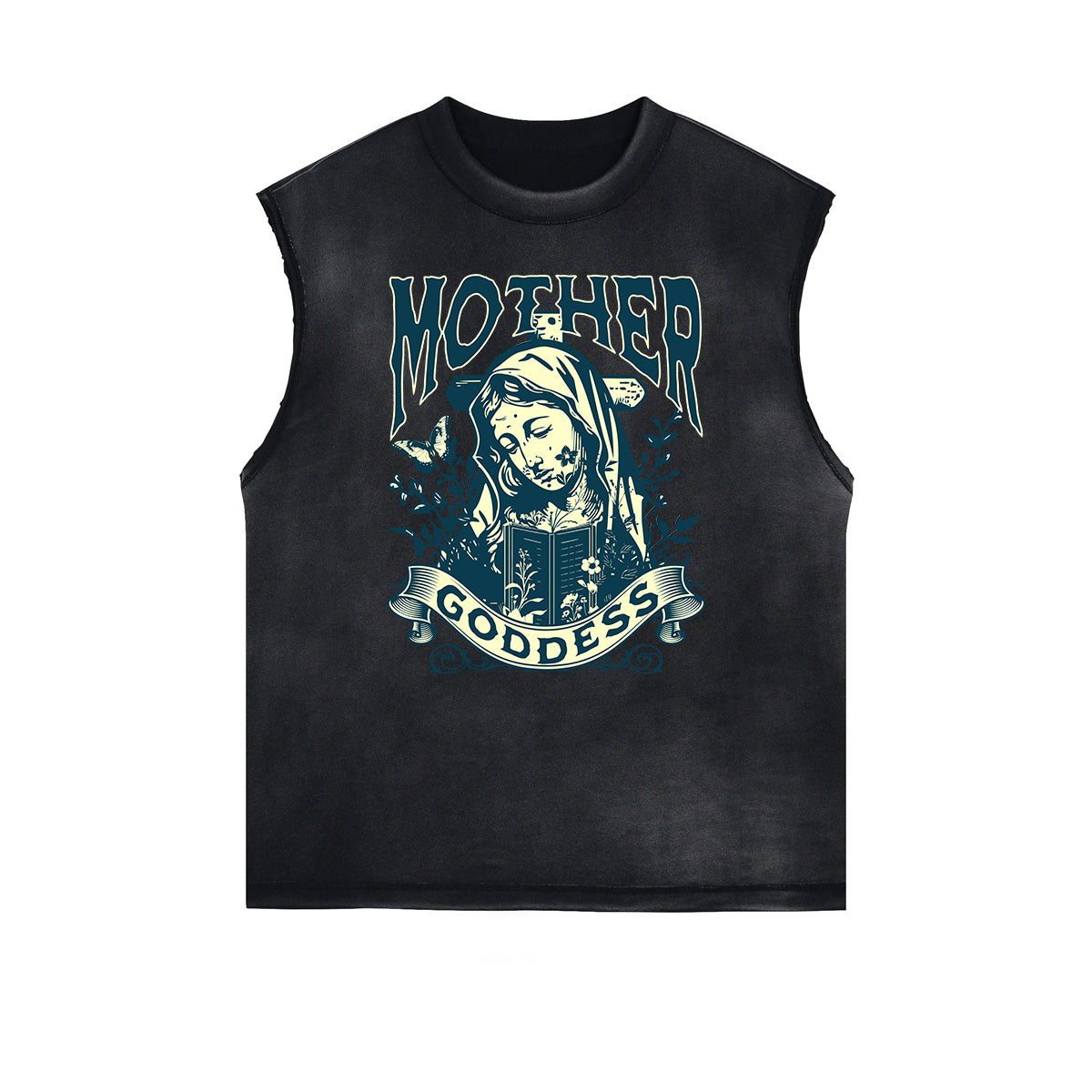 Distressed Sleeveless Gods & Faith Pattern Tee