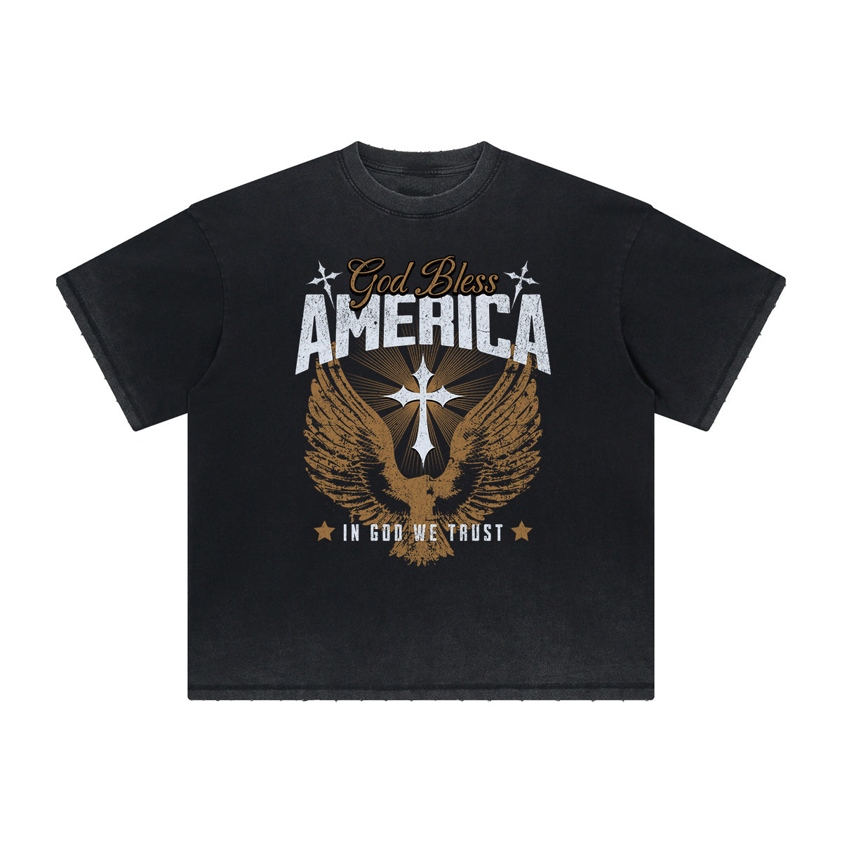 Camiseta vintage con estampado de dioses y fe deshilachados