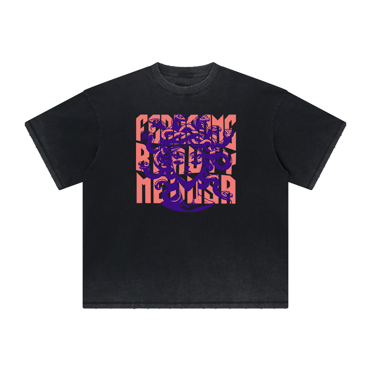 Camiseta vintage con estampado de dioses y fe deshilachados
