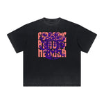 Camiseta vintage con estampado de dioses y fe deshilachados