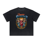 Camiseta vintage con estampado de dioses y fe deshilachados