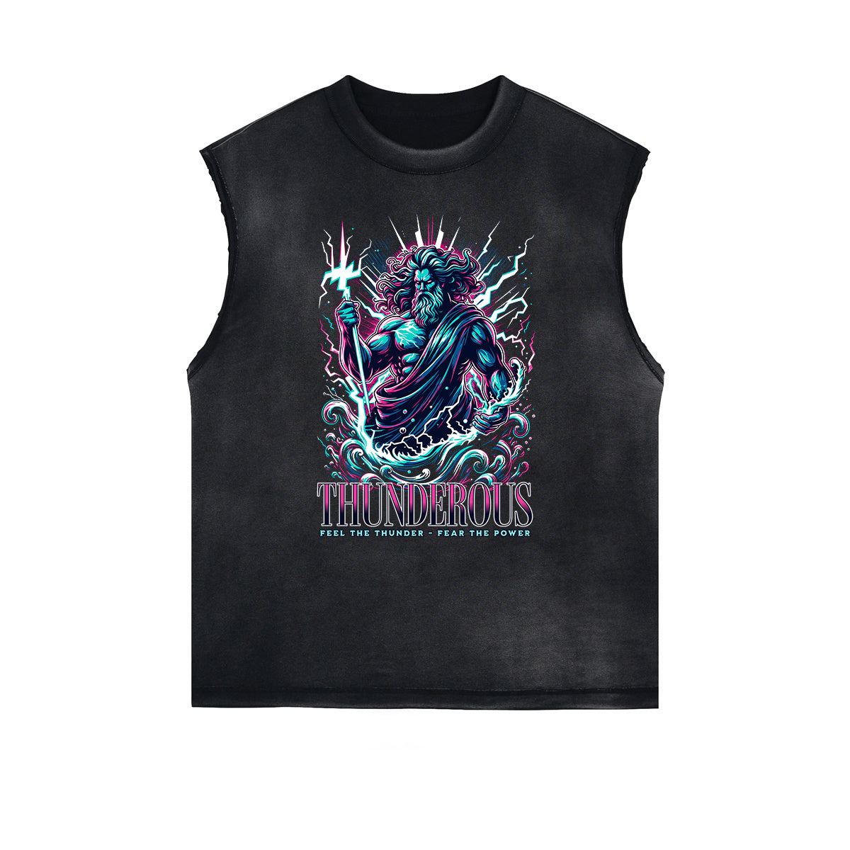 Distressed Sleeveless Gods & Faith Pattern Tee