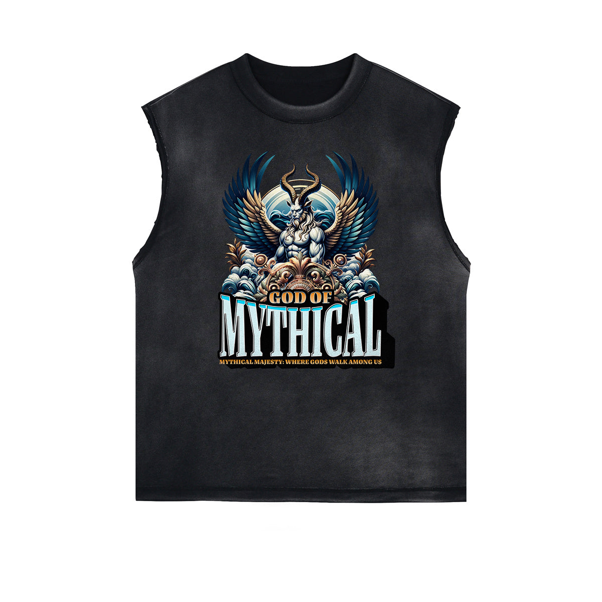 Distressed Sleeveless Gods & Faith Pattern Tee