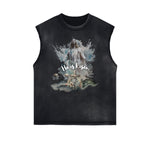 Distressed Sleeveless Gods & Faith Pattern Tee