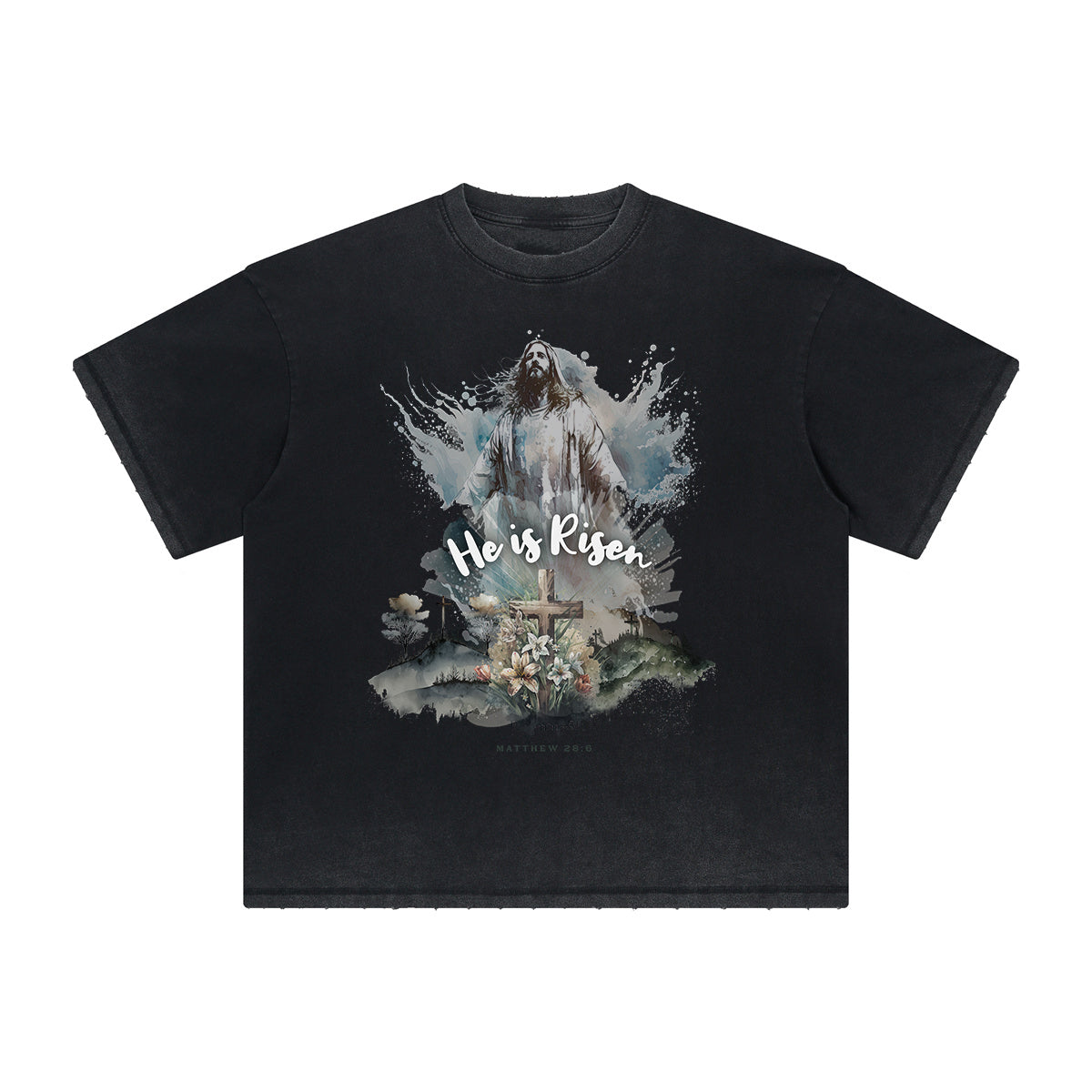 Camiseta vintage con estampado de dioses y fe deshilachados