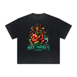 Camiseta vintage con estampado de dioses y fe deshilachados