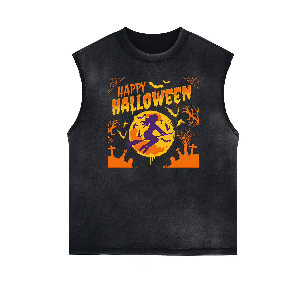 Camiseta sin mangas desgastada con estampado de dibujos animados divertidos