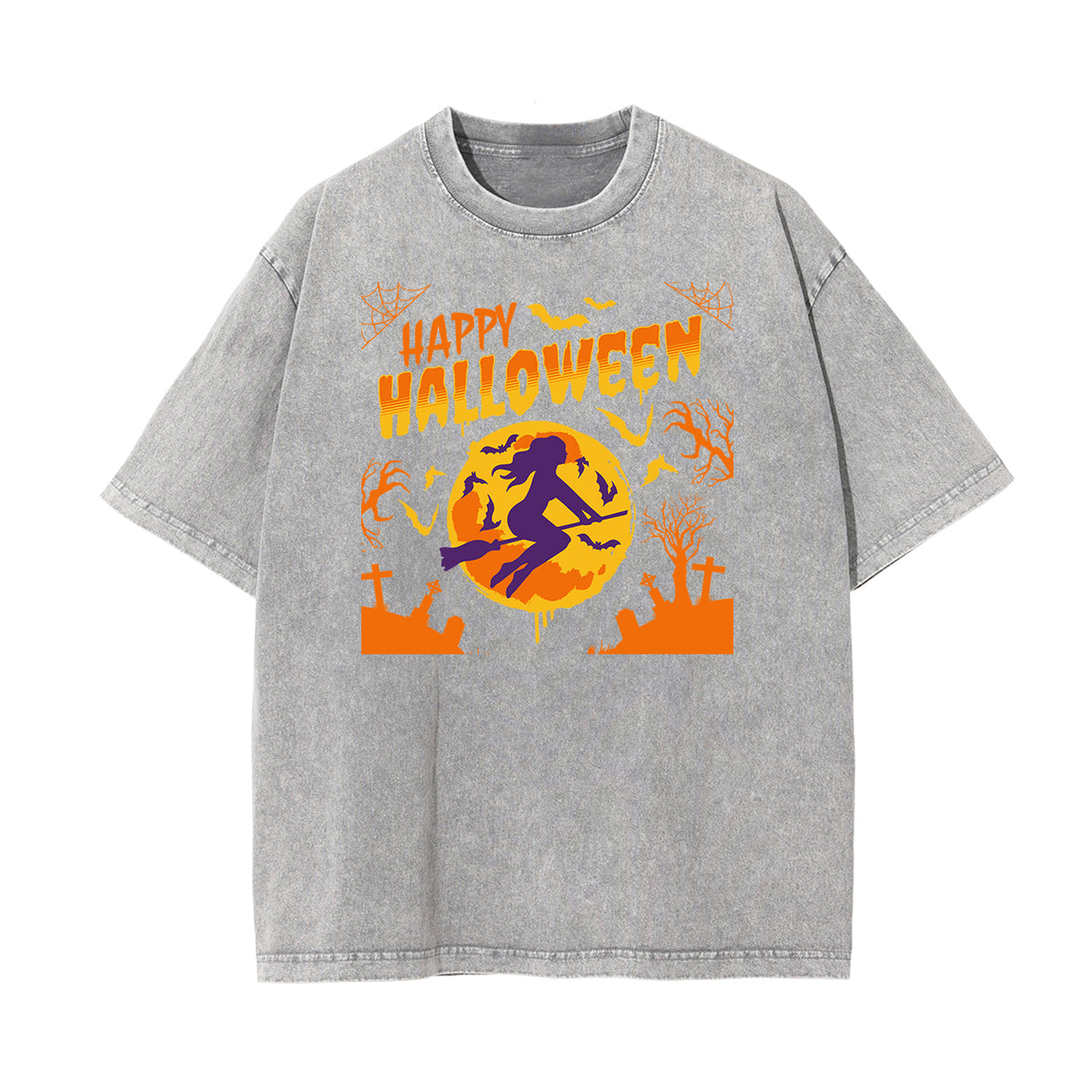 Camiseta de algodón lavado con estampado de dibujos animados divertidos