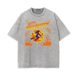 Camiseta de algodón lavado con estampado de dibujos animados divertidos