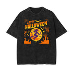 Camiseta con estampado de dibujos animados divertidos con lavado a la piedra