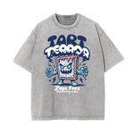 Camiseta de algodón lavado con estampado de dibujos animados divertidos