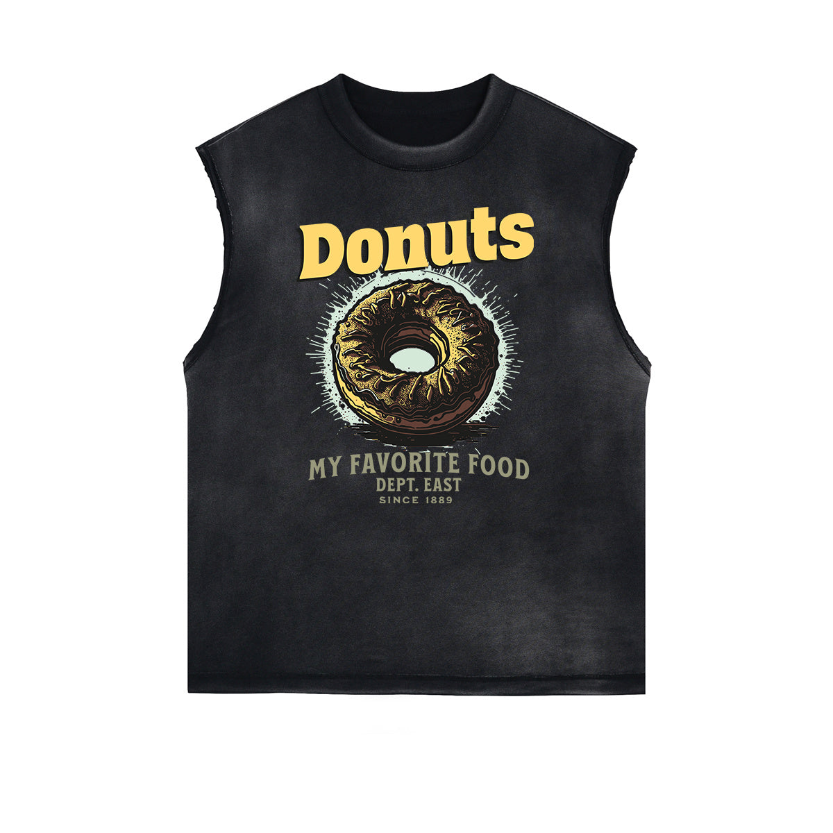 Camiseta sin mangas desgastada con estampado de dibujos animados divertidos