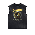 Camiseta sin mangas desgastada con estampado de dibujos animados divertidos